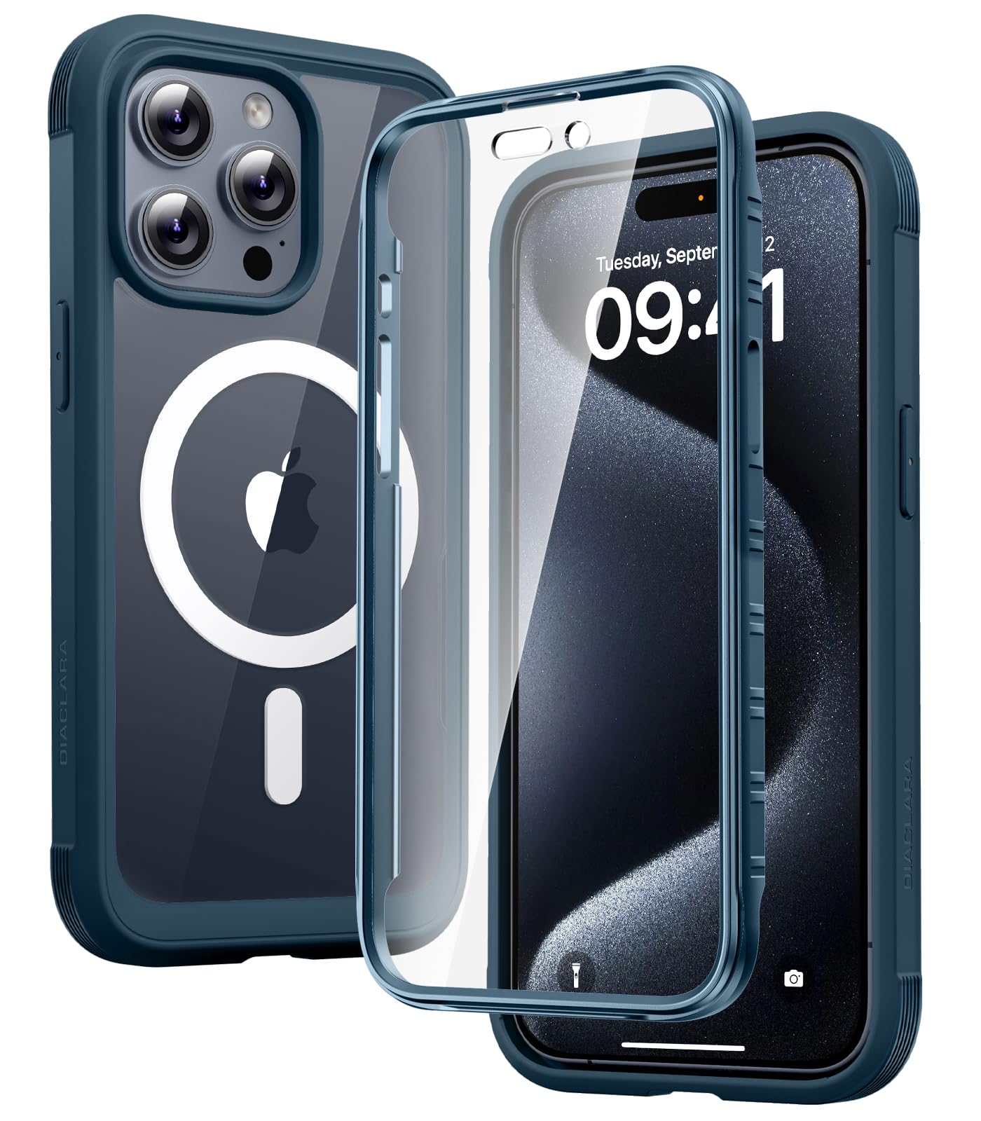 Diaclara Magnetic for iPhone 15 Pro Case with Screen Protector,Deep Blue