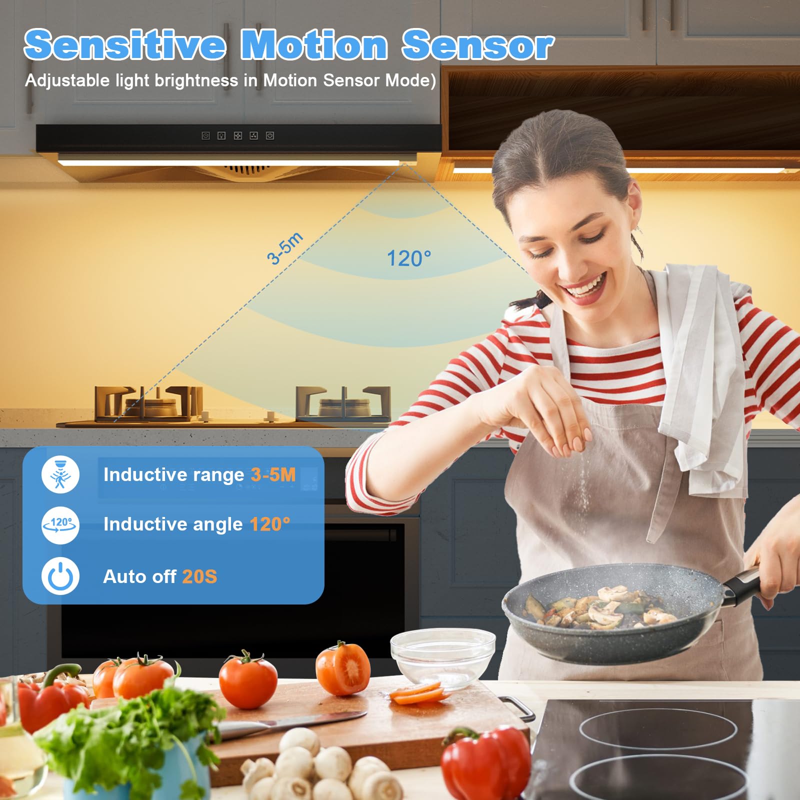 OUILA Lot de 2 lampes LED pour meuble de cuisine, 60 cm, batterie 5000 mAh, rechargeables par USB, magnétique, sans fil, avec détecteur de mouvement, pour chambre à coucher, atelier, blanc chaud