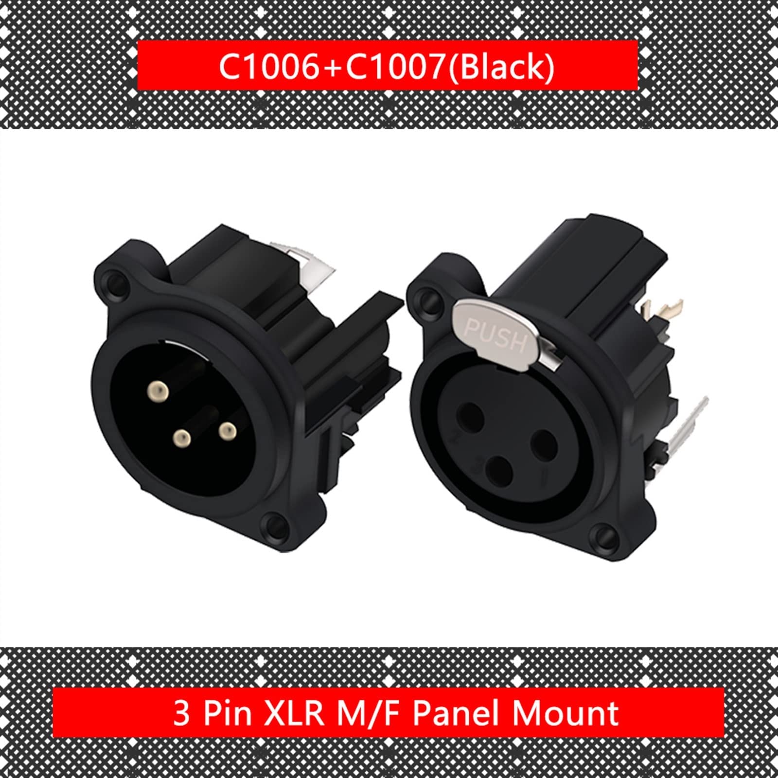3-polige XLR-Einbaubuchse, Klinkenstecker, gerades Gehäuse, vergoldet, 3-polig, XLR-Buchse, Mikrofon, Mikrofonanschluss, 10 Stück (Color : C1006x5 C1007x5)