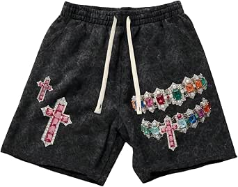 Floerns Men's Street Cross Print Track Shorts Drawstring Elastic Waist ...
