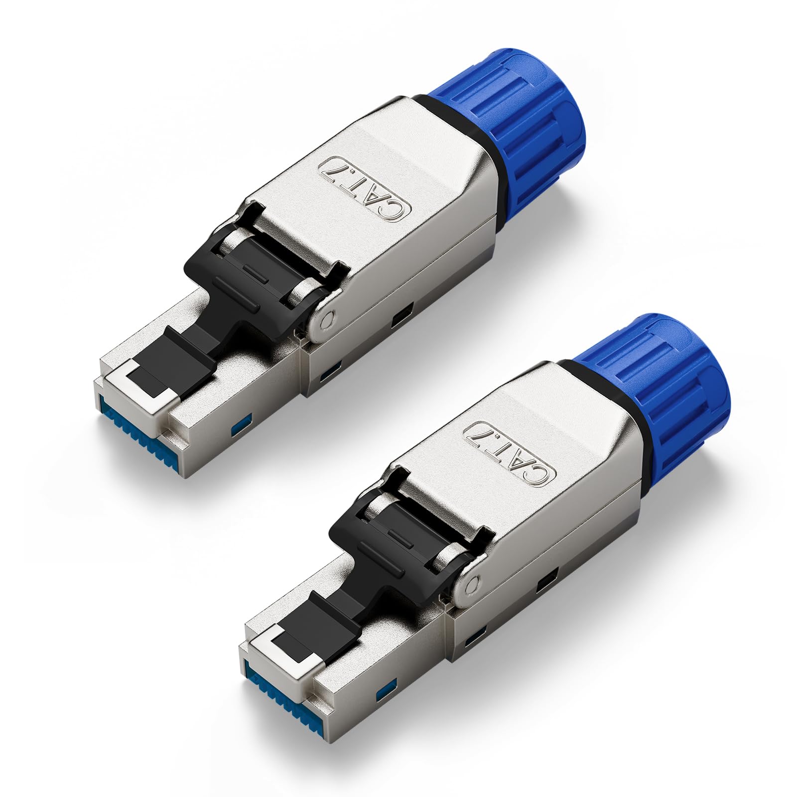 RJ45 Connector Toolless, Gold Plated Tool Free Cat 7 Connector, Shielded Ethernet Plug for Cat6A/Cat7 Ethernet Cable, Support POE, Up to 10 Gbps, Easy to Use, 2 Pack