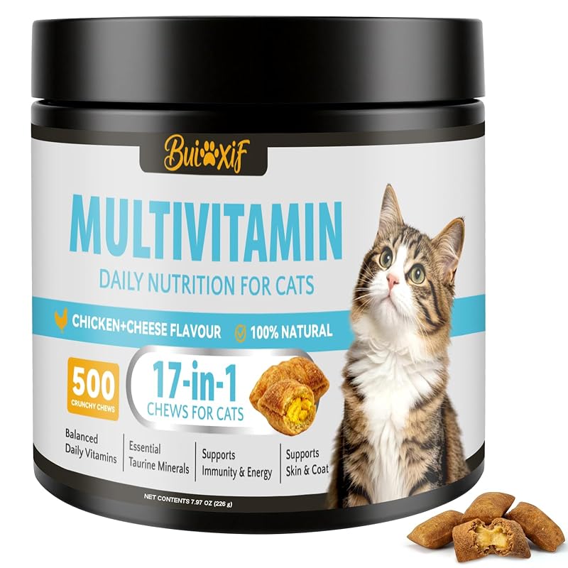 Multivitamínico para Gatos BUIOXIF com Taurina e Sabor de Frango – 500 Mastigáveis