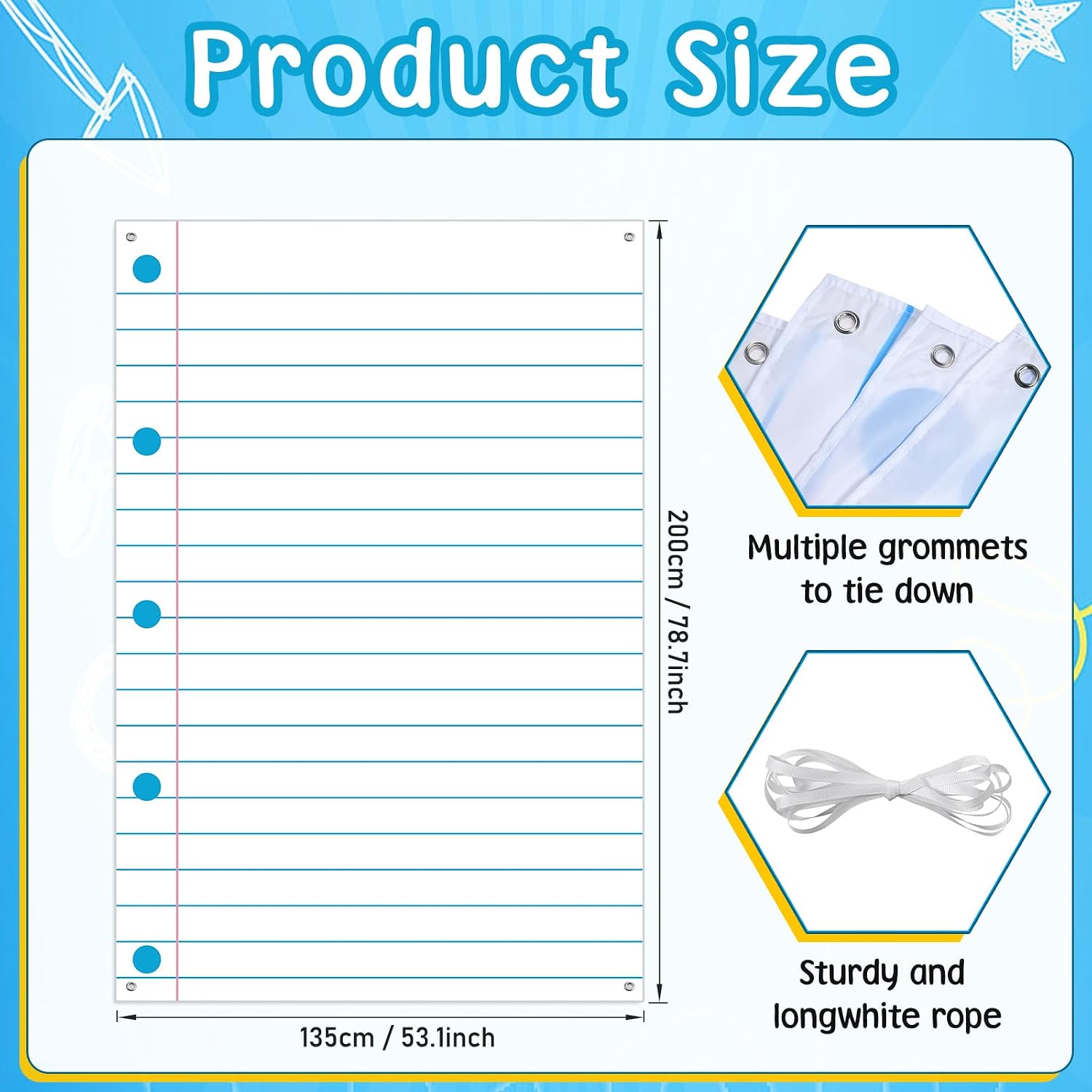 6.6x4.4Ft Notebook Paper Backdrop, First Day of School Photo Backdrop Classroom Banner Decorations for Class of 2026 Photo Background Graduation Wall Door Decor Back to School Party Supplies