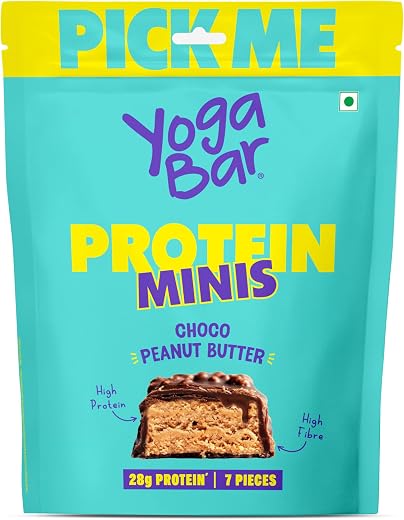 Yogabar Protein Minis, Choco Peanut Butter Flavour, 7 Pieces, 4g Protein Each, High Fibre