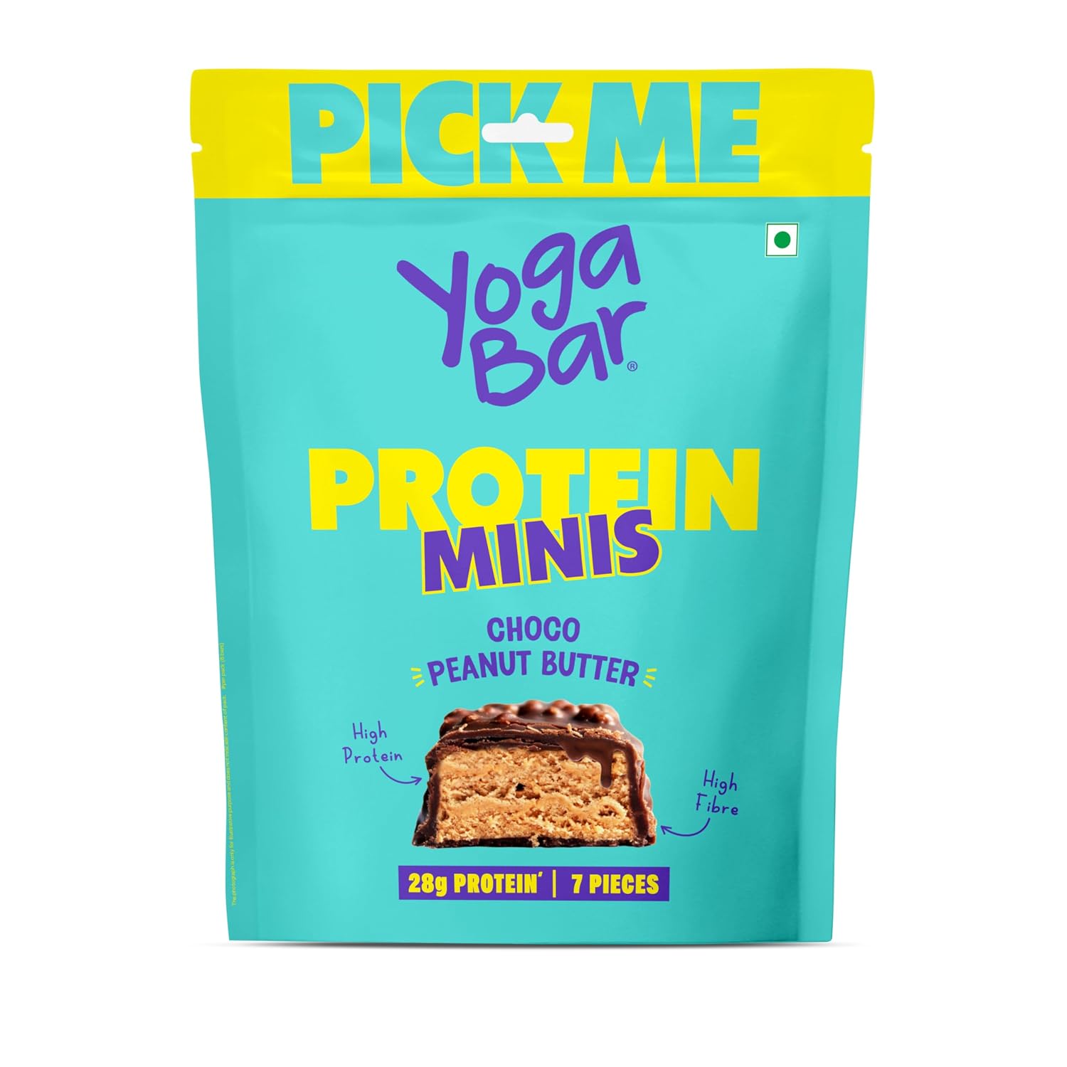 Yogabar Protein Minis, Choco Peanut Butter Flavour, 7 Pieces, 4g Protein Each, High Fibre