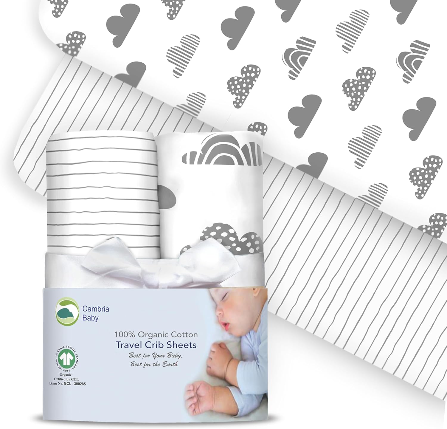 100% Organic Cotton Fitted Travel Crib Sheets, Perfectly Compatible with Guava Lotus, BabyBjorn, Dream On Me and All mattresses 22-26" Wide by 40-44" Long. Strap Holes in Corners. 2 Pk