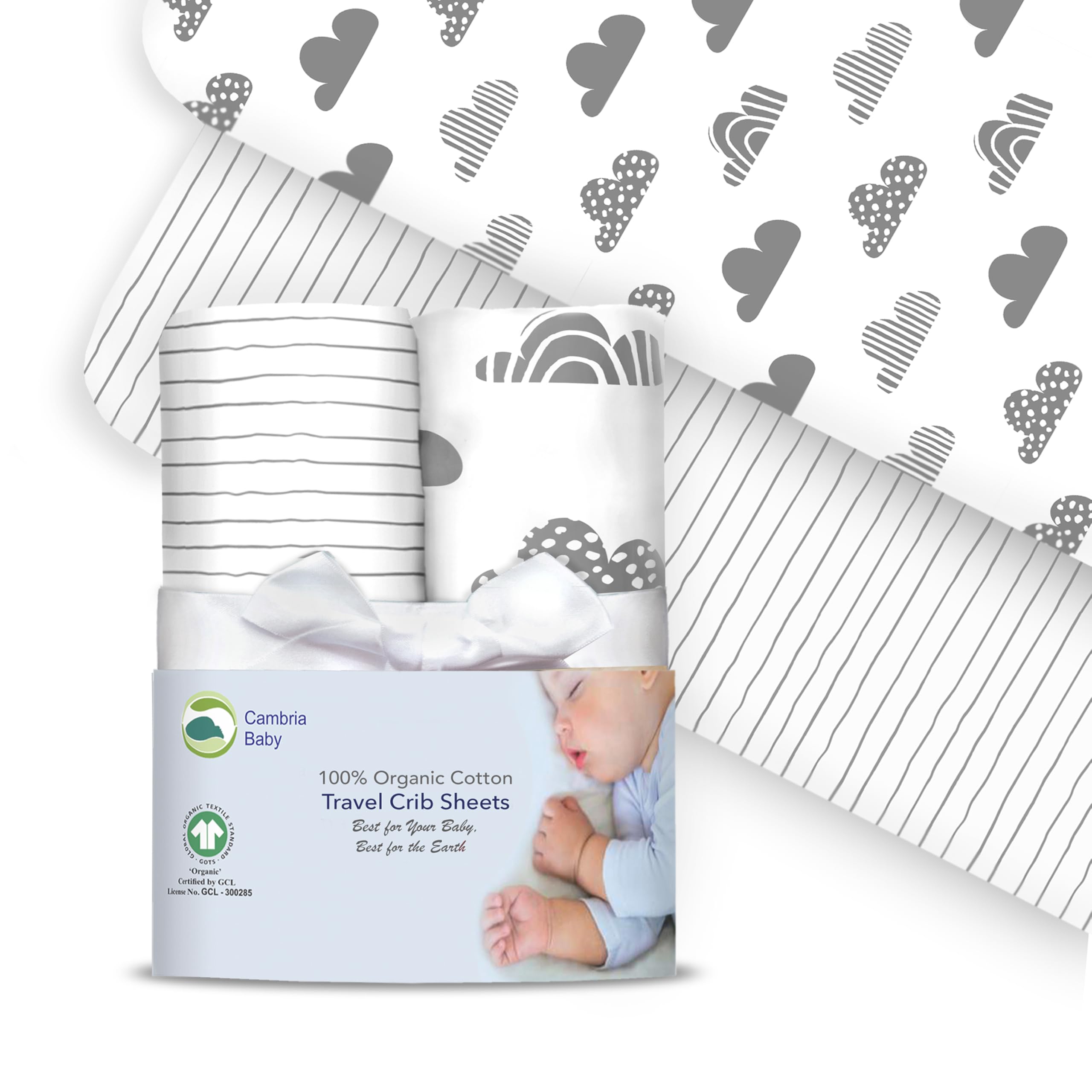 100% Organic Cotton Fitted Travel Crib Sheets, Perfectly Compatible with Guava Lotus, BabyBjorn, Dream On Me and All mattresses 22-26" Wide by 40-44"