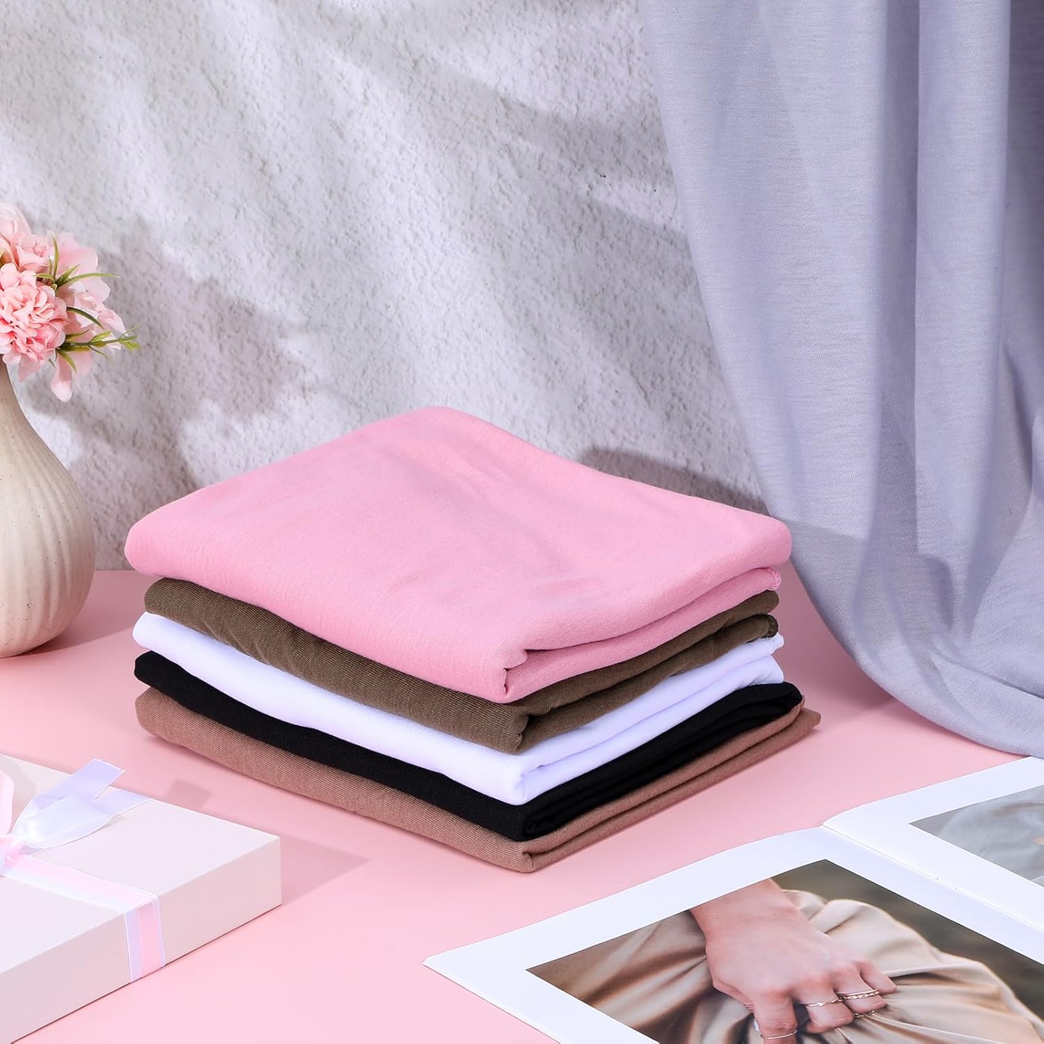 6 Pack Hijab Scarves for Women - Premium Polyester Long Head Jersey Hijab Scarf Wraps in 6 Solid Colors, Soft Muslim Scarf Shawl for All Season, 31.5 x 70.9 inches - Image 5