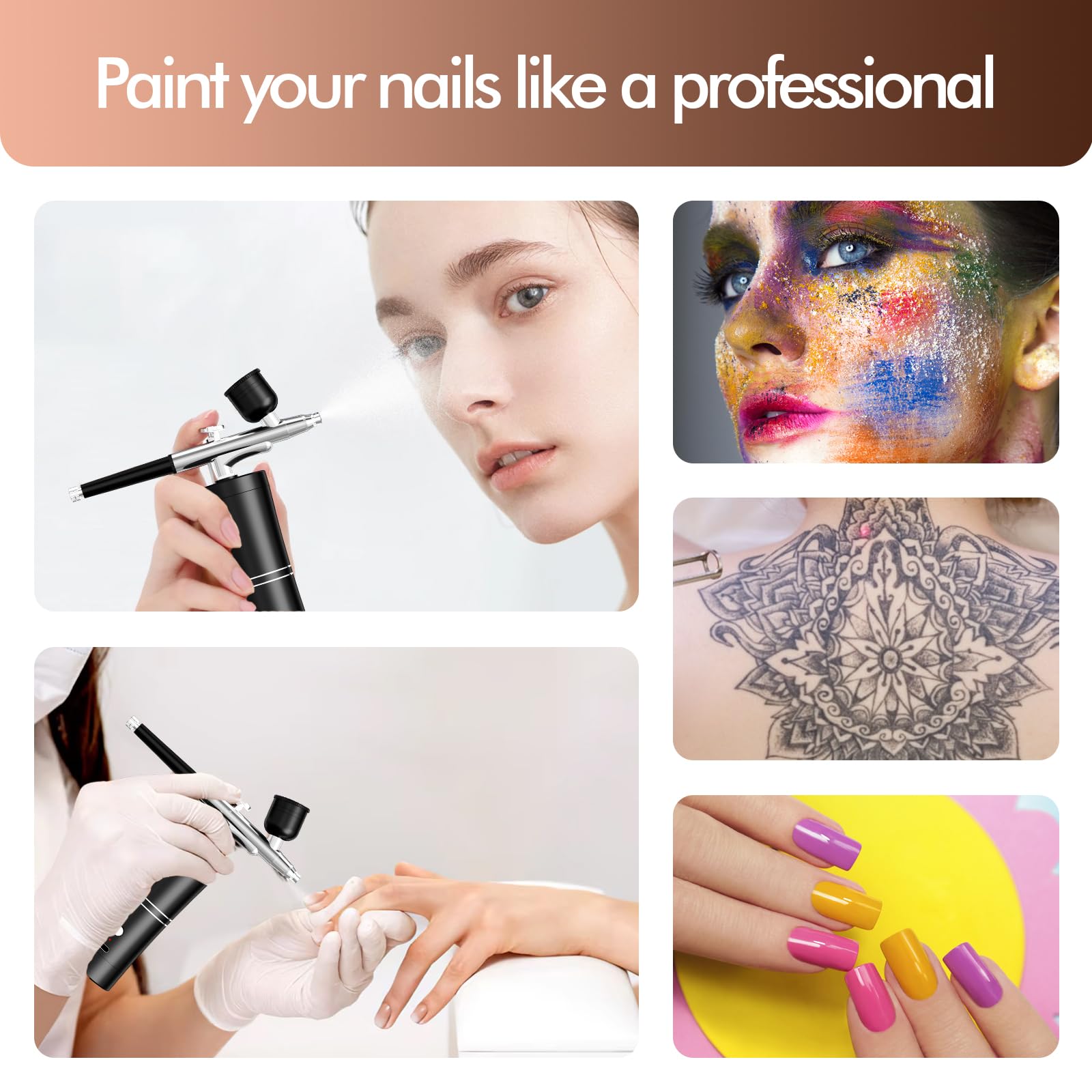 Kit de aerógrafo portátil con compresor de aire, aerógrafo para uñas, compresor de aerógrafo, máquina de aerógrafo de alta presión, mini cepillo de aire de mano (negro)