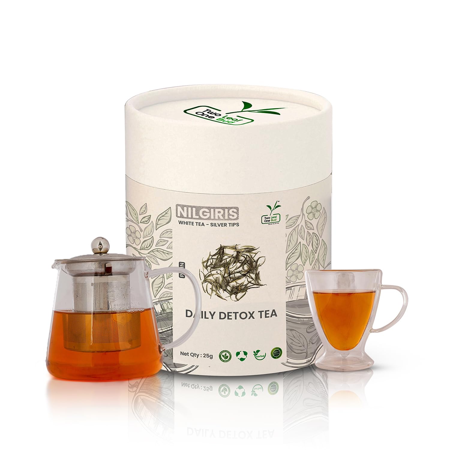 Two Leaf One Bud Nilgris White Tea - Silver Tips with Plain Flavour | 25 Grams | Pure White Tea