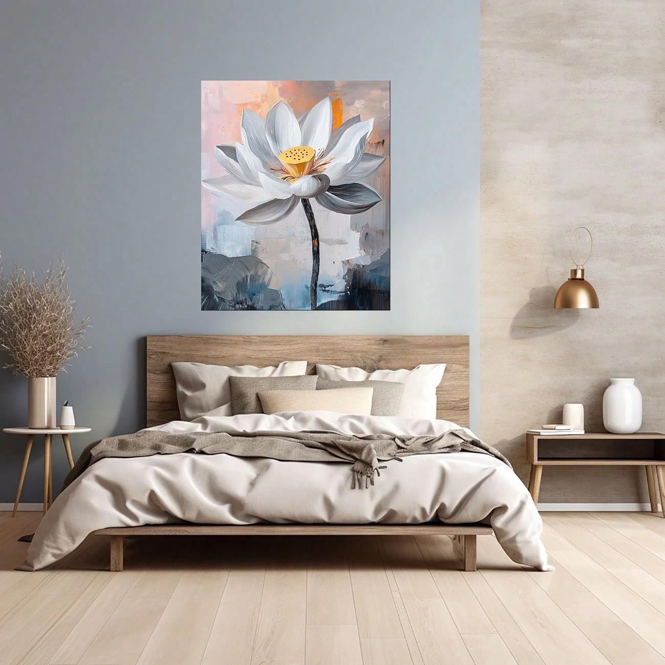 TZKBDMA Flower Wall Art Picture Painting Canvas Lotuss Painting In Full Blooming Canvas Wall Art, For Living Room Bedroom(80x120cm/Without frame)