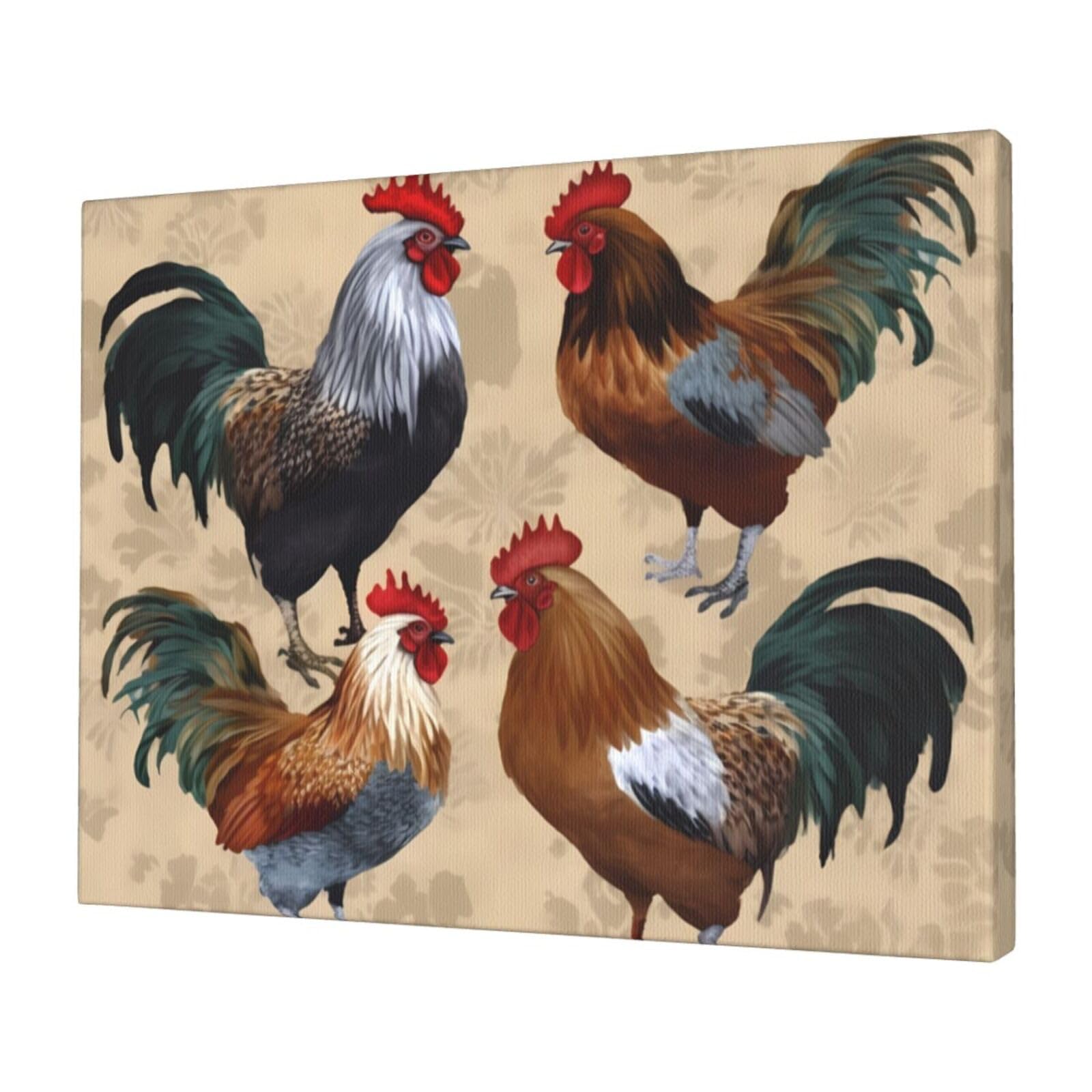 KLOPH Rooster and Chicken Print Canvas Wall Art for Living Room 12"x16" Modern Artwork Painting for Bathroom Hanging Canvas Prints Aesthetic Wallart for Bedroom Kitchen Office Wall Decor