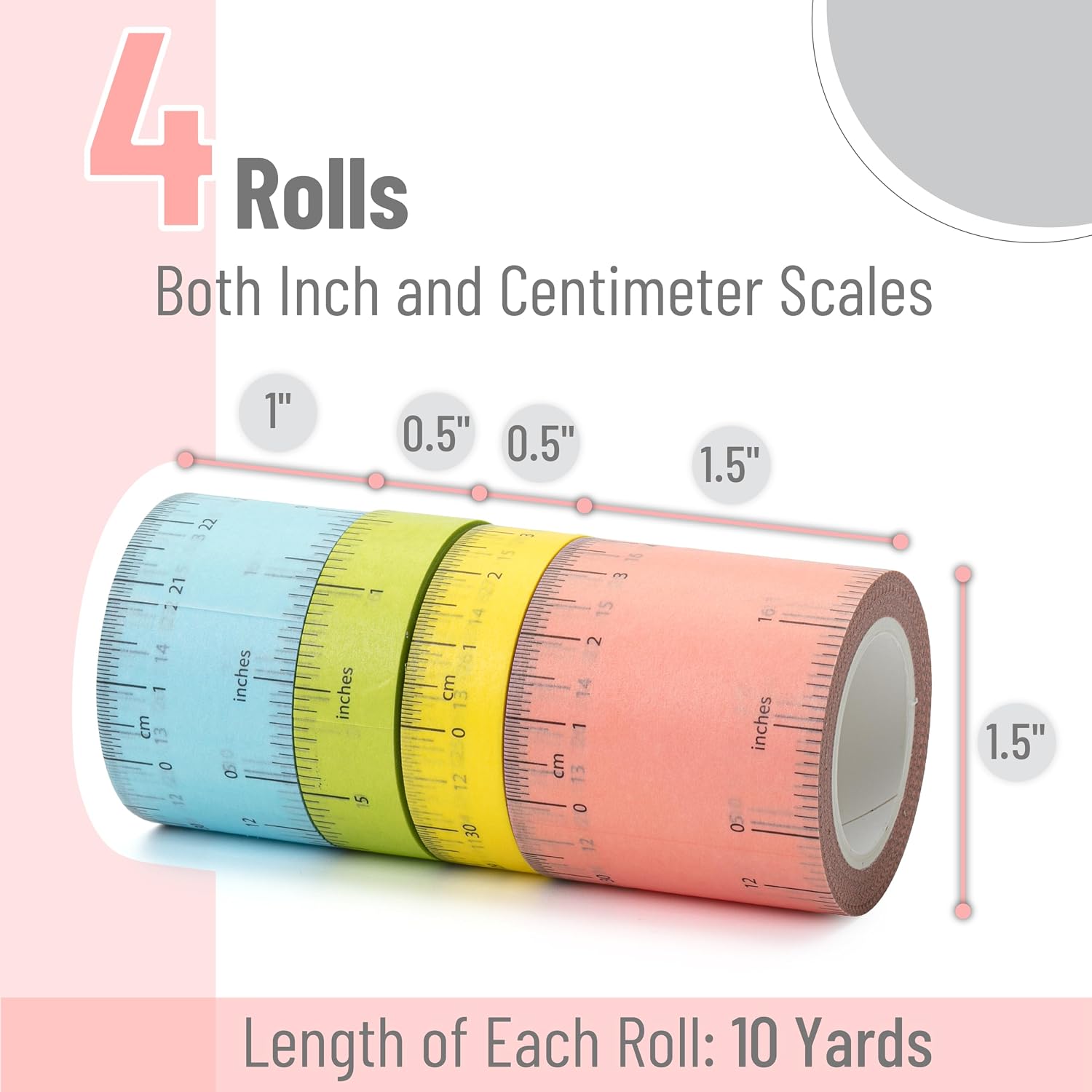 Mr. Pen- Ruler Washi Tape Set, 4 Pack, Assorted Sizes, Decorative Tape