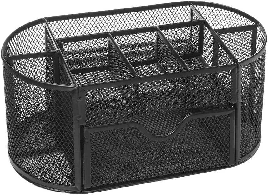 MOCREO Desk Tidy Mesh Desk Organiser Set Office Tidy Organiser Desk Caddy Tray Multi-functional Black Metal Pencil Pot Pencil Holder (Black)