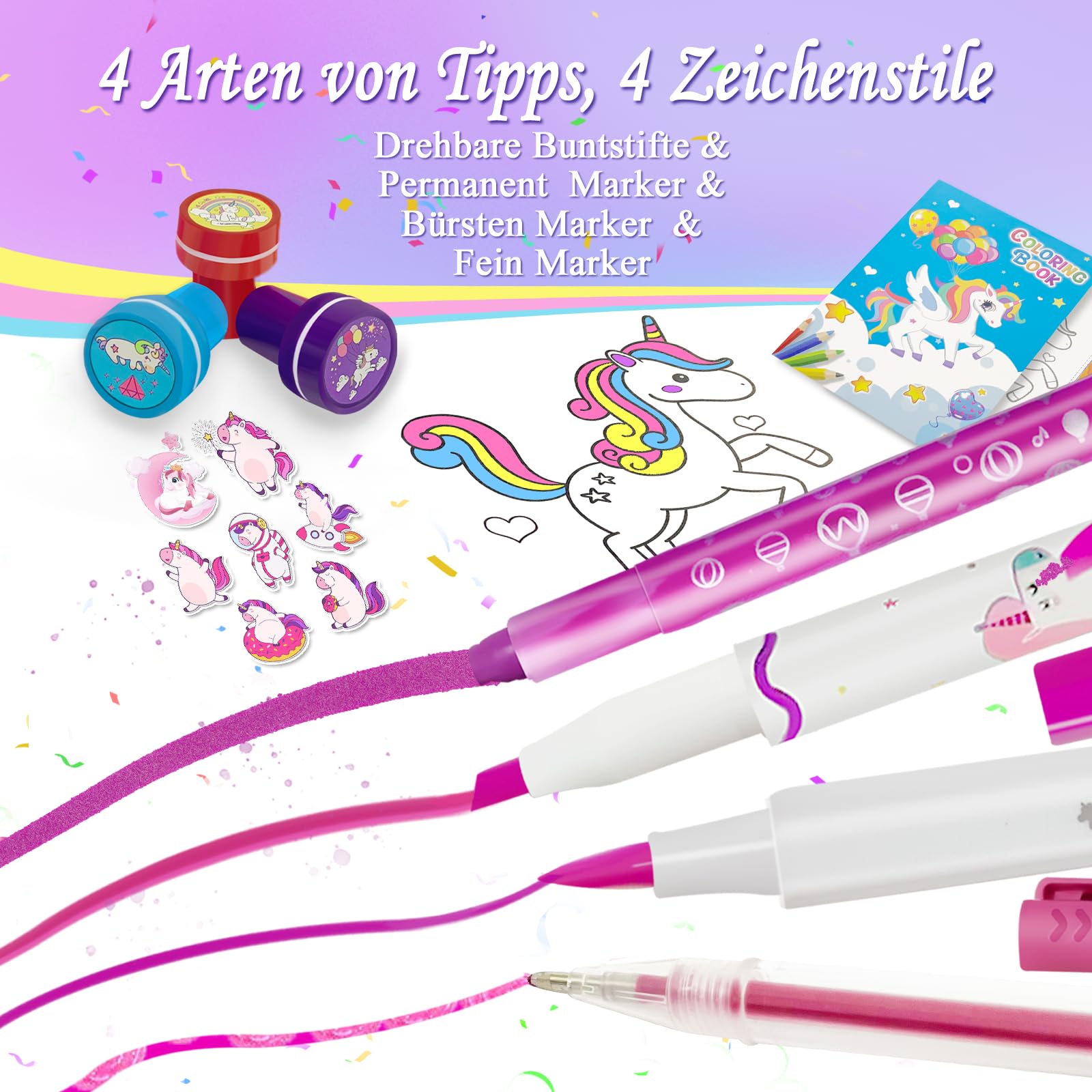 Kit Coloriage Enfant Parfumé D-FantiX - 63 Pièces Licorne, Sac à Main, Cadeau Fille 4-12 Ans
