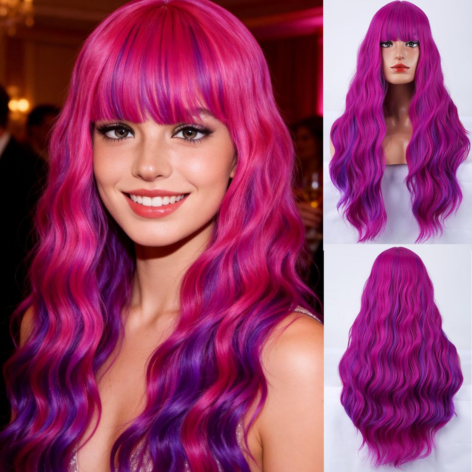 Amazon.com : MAGQOO Rose Purple Long Curly Wavy Wig with  display picture 1