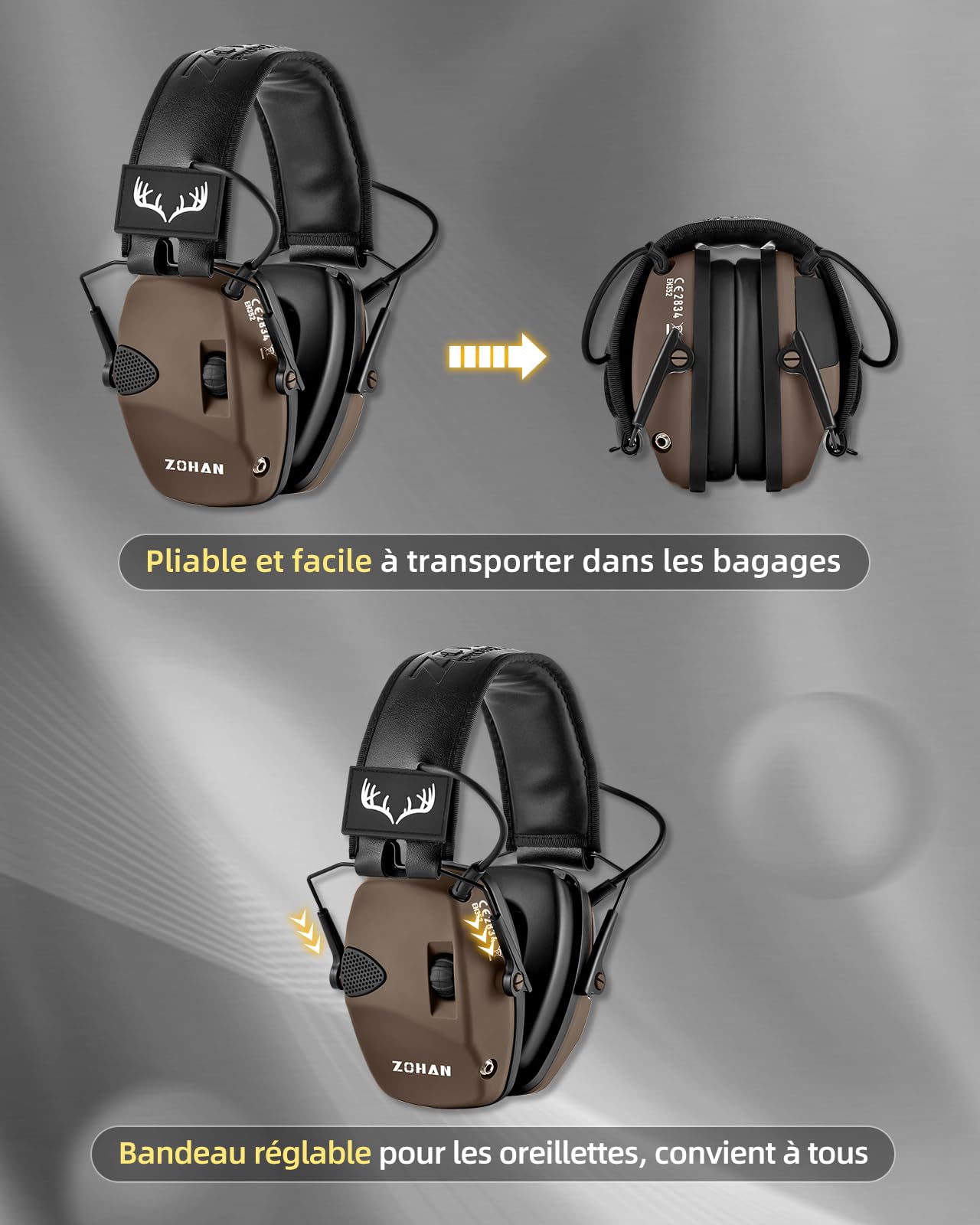 ZOHAN 054 Casque Anti Bruit de Tir Electronique avec 4 patch Protection auditive electronique Casque antibruit Reduction du bruit Amplification du son Casque antibruit pour la chasse Tir SNR 27dB