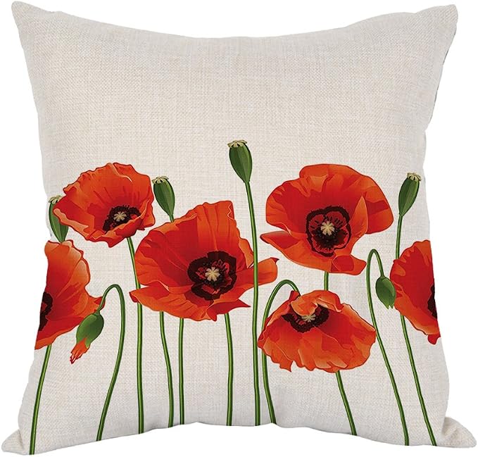 Moslion Flower Pillow,Home Decor Throw Pillow Cover poppies Of Spring Season Pastoral Flowers Botany Bouquet Field Nature Theme Art Cotton Linen Cushion for Couch/Sofa/Bedroom18 x 18 inch Pillow case: Buy Online at Best Price in UAE