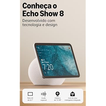 Amazon Echo Show 8 (Geração mais recente) - Com novo design, tela vibrante HD de 8,7", áudio espacial e Alexa, Cor Branca