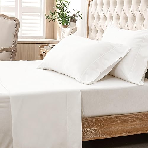 Miniatura 5 de PURE ERA - Juego sábanas punto jersey, 4 piezas, 100% algodón supersuave, cómodas, transpirables, para colchones hasta 20 pulgadas, bolsillo