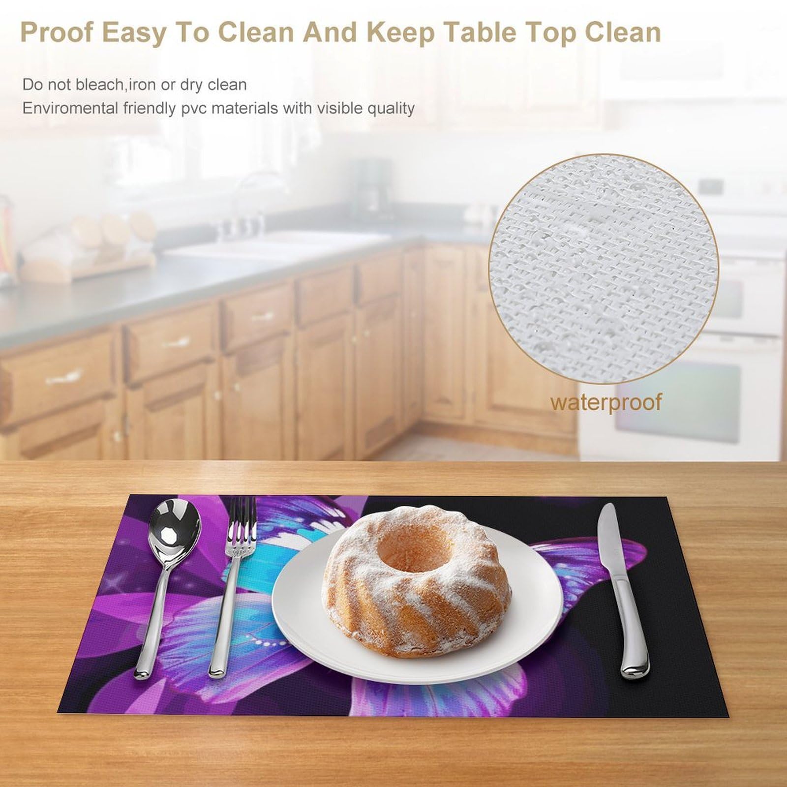 Set di 6 tovagliette all'americana in PVC, lavabili, resistenti al calore, antiscivolo, impermeabili, per interni ed esterni, tavolo da pranzo, cucina, feste e vacanze