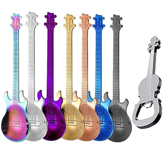 ESRISE Gitarre Kaffeelöffel Musiker Geschenke, Lustig Musik Deko Geschenk Teelöffel,Edelstahl Geschenk Musiker Gitarren Löffel