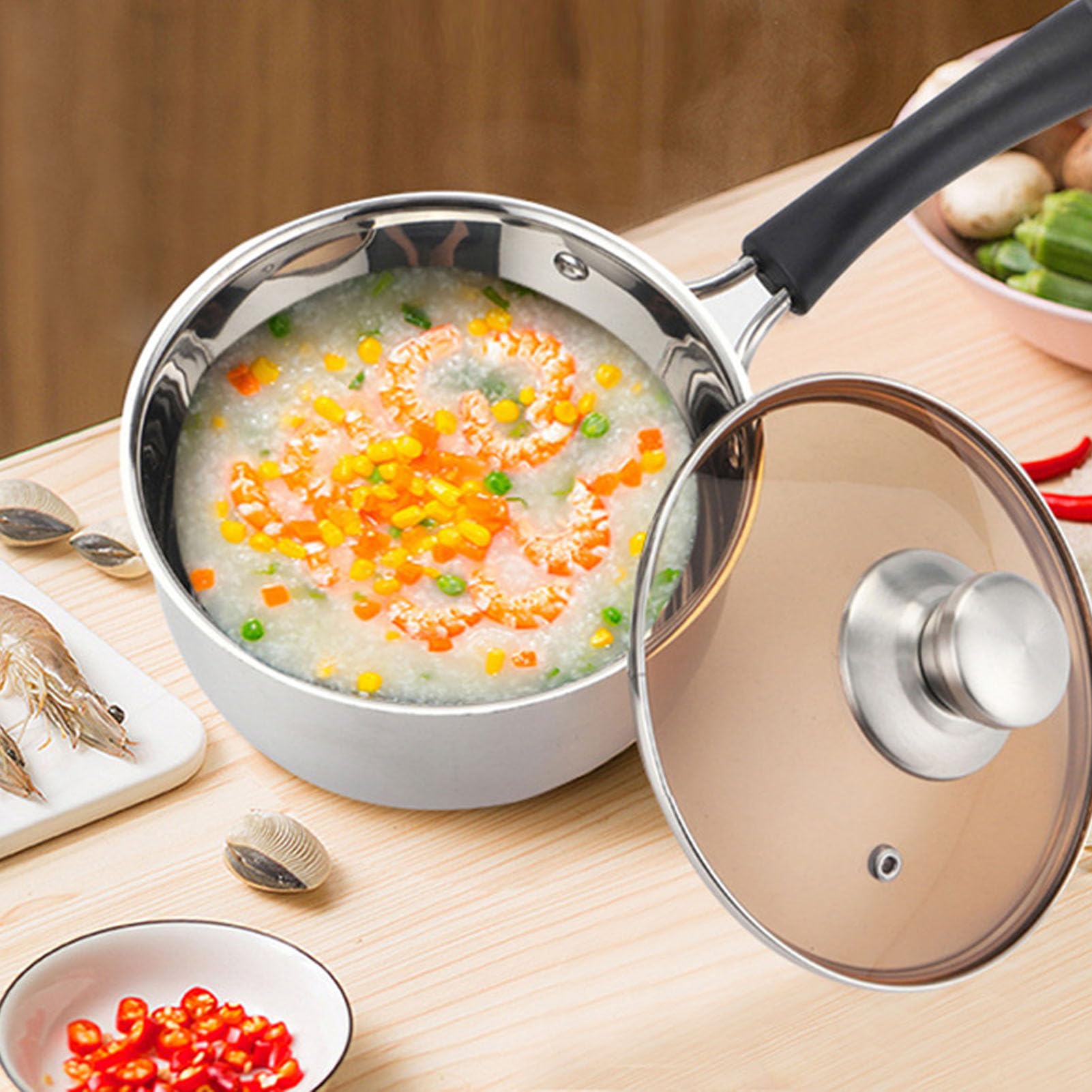 Pentola in acciaio inox, piccola pentola per latte, con manico singolo con rapido trasferimento di calore e design anti-scottatura, zuppa ispessita per alimenti per bambini, porridge e cottura a
