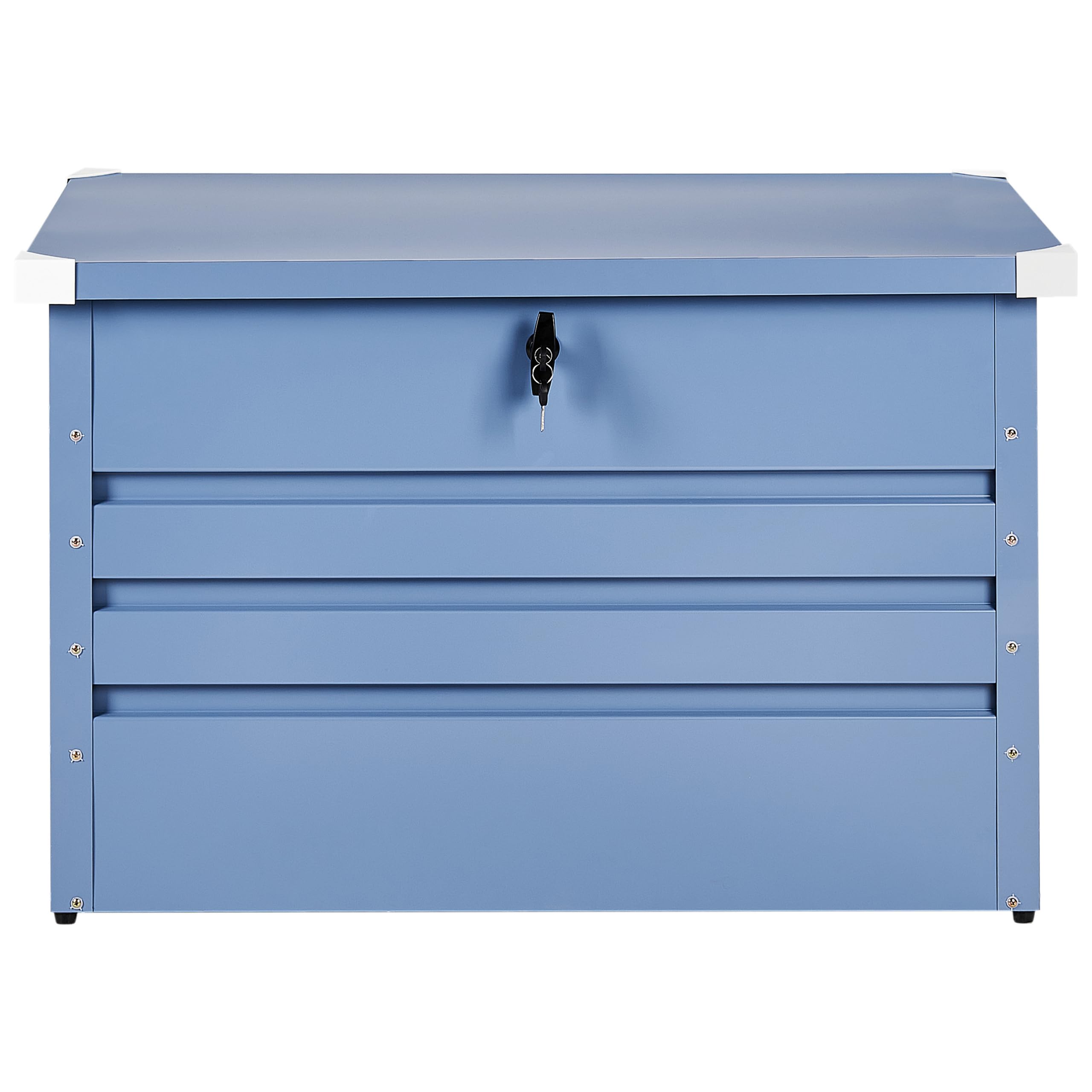 Beliani Metall-Gartentruhe 300 l blau Kissenbox Auflagenbox für die Terrasse wasserdicht Aufbewahrungsbox Gartenbox Cebrosa