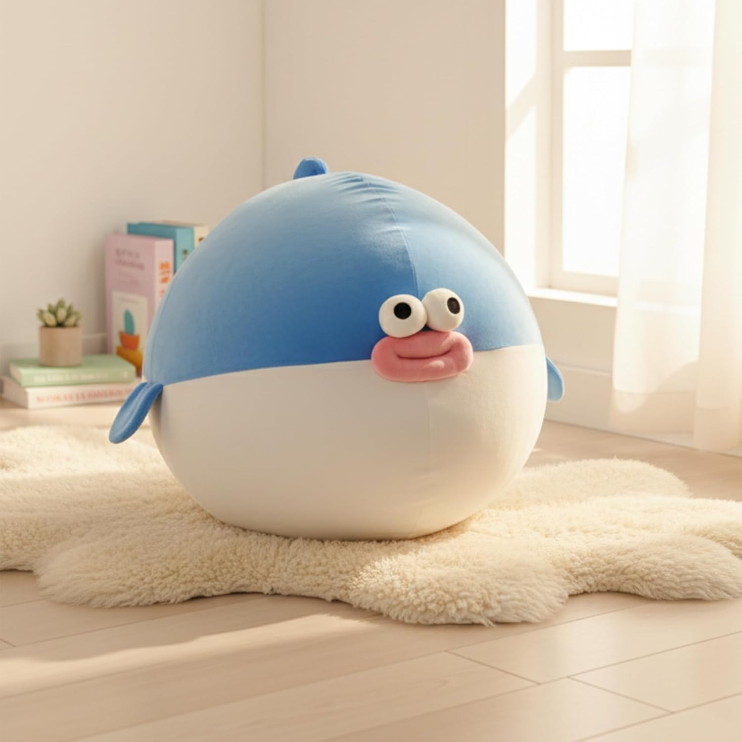 Kids Bean Bag Chair Cover Stuffed Animals Storage - Soft Plush Washable Pufferfish Bean Bag Chair for Boys & Girls, XLarge Toy Storage Organizer Blue Fat Fish Cover Only Without Filling
