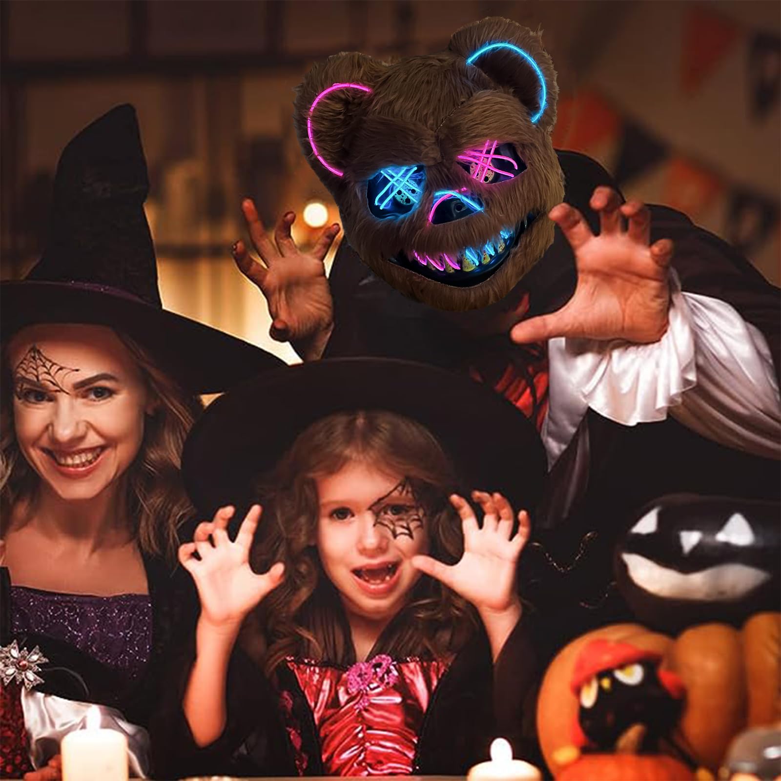 Maska halloweenowa z horroru, maska niedźwiedzia, maska cosplay na Halloween, bal przebierańców, Cosplay, idealna na karnawał, (lodowy błękit + różowa)