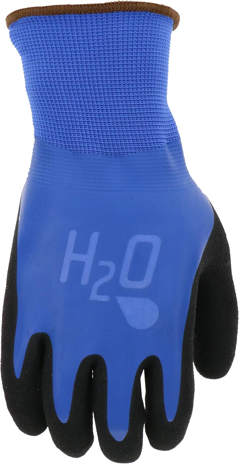 MUD Cobalt Blue H2O Double Dipped Full Latex Coated Palm Garden Work Gloves, Waterproof, Durable, Micro Surface Palm image 2