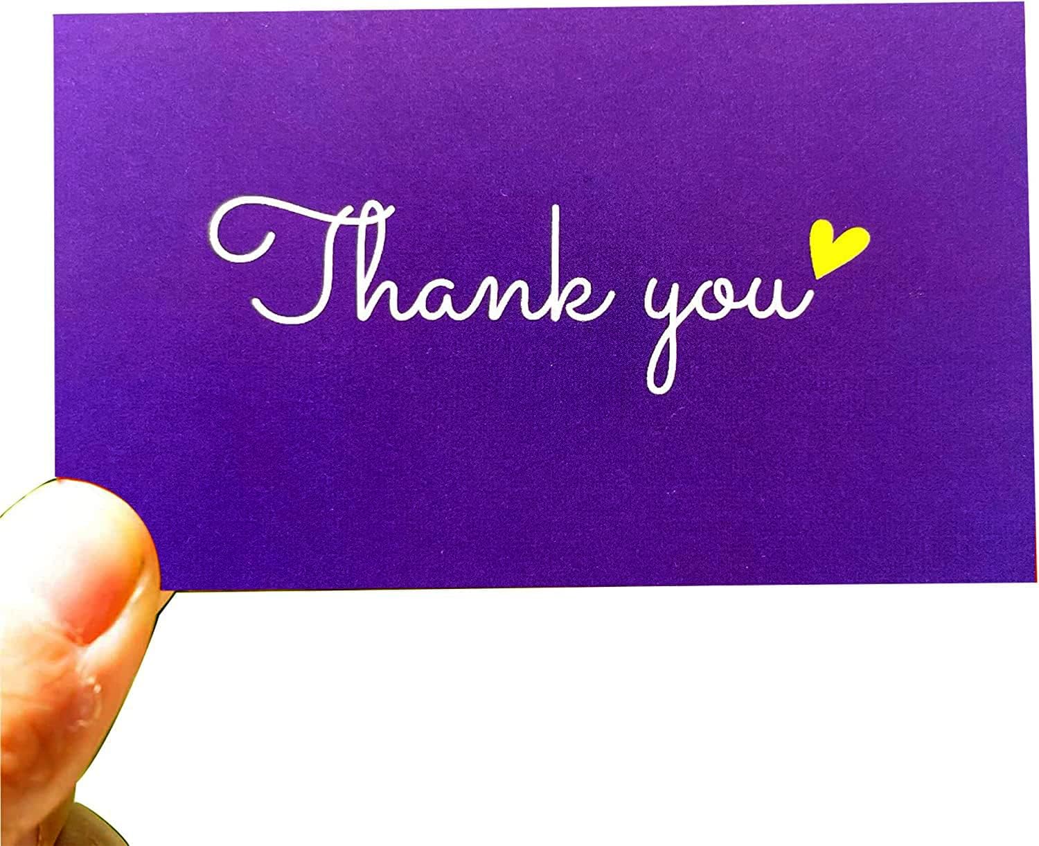 RXBC2011 100 Little Thank You Cards Gold Heart Design Bulk Thank you Notes for All Occasions 3.5 x 2 Inch Violet