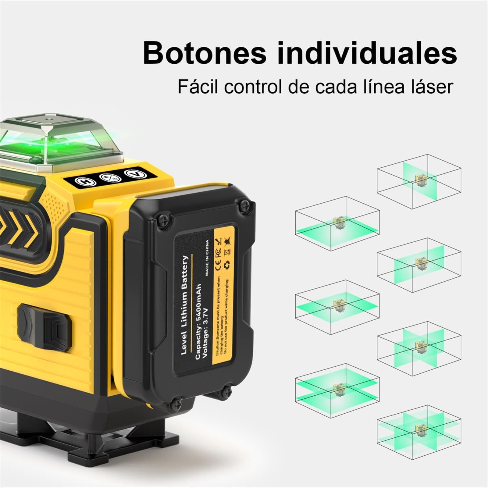 Nivel Laser Autonivelante 4 x 360° - cjumel 4D 16 líneas Verde Nivel Láser Multifuncional Laser Level con 1.6M Tripode, Mando a Distancia, 5400 mah Batería