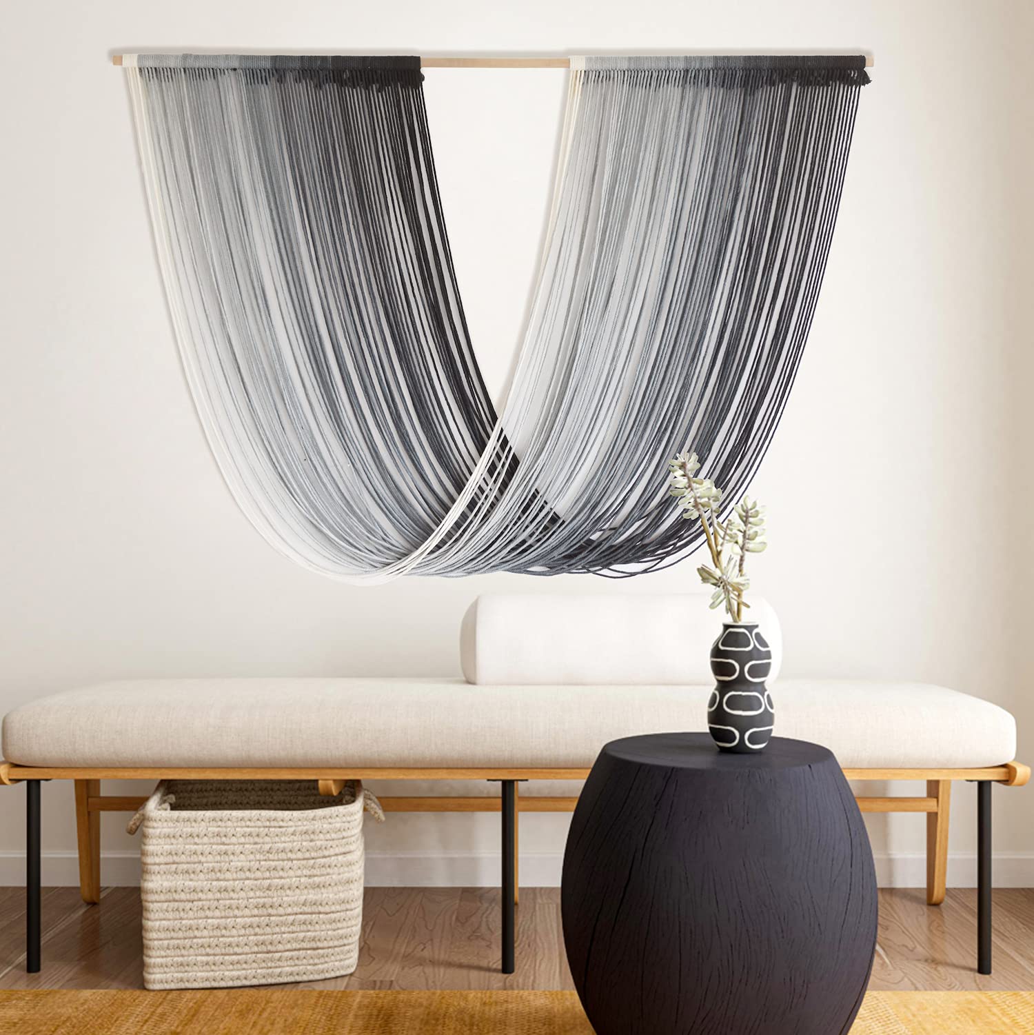 Macrame Wall Hanging Large Scale Wall Art Statement Tie-Dye Geometric Décor Bohemian Yarn Tapestry Home Wall Décor 59"Wx 35"L