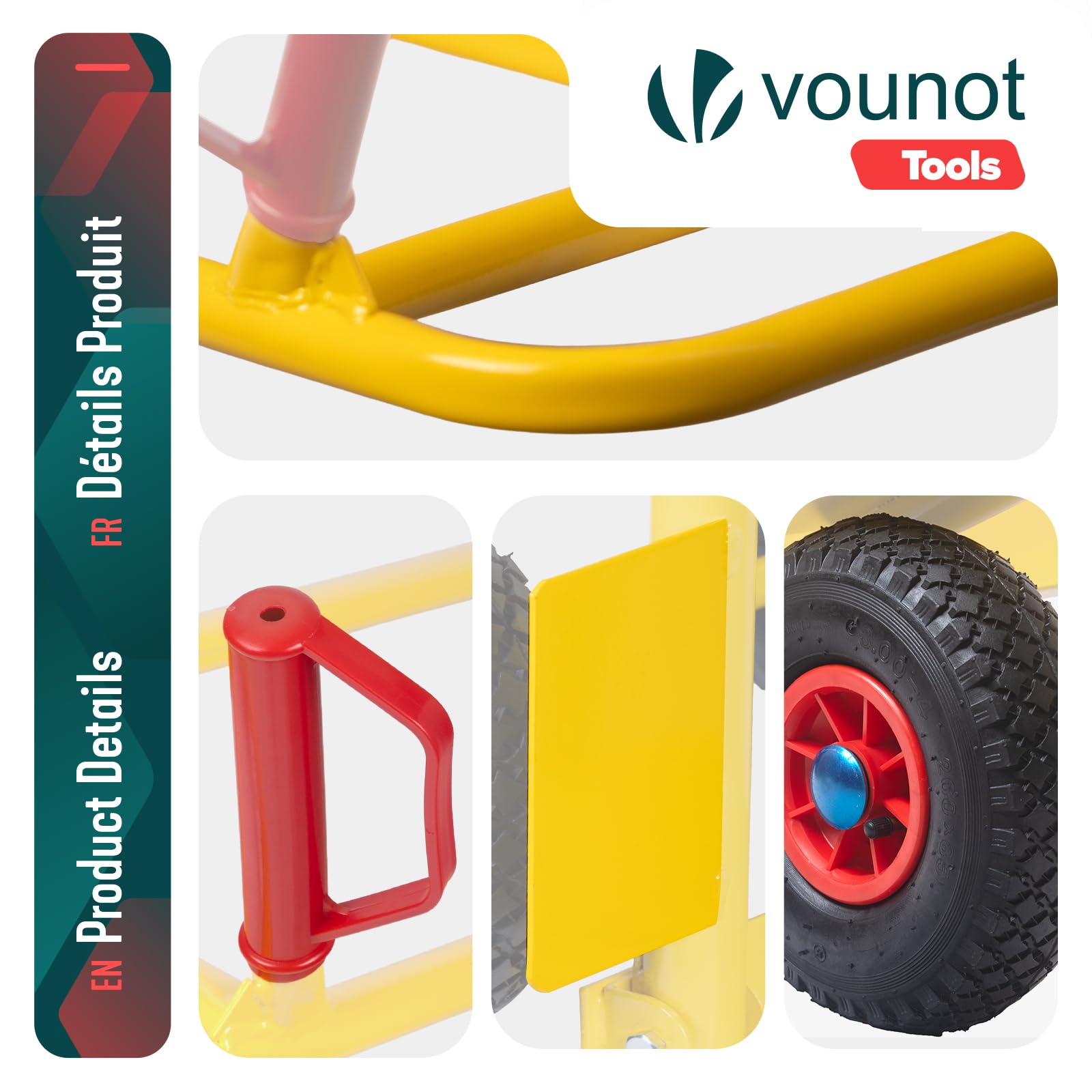 VOUNOT® Diable Pliable Charge Max. 200 kg Structure Renforcée Chariot de Manutention avec Roues Pneumatiques Diable de Transport avec Poignées Ergonomiques pour Déménagement Livraison Entrepôt Jaune
