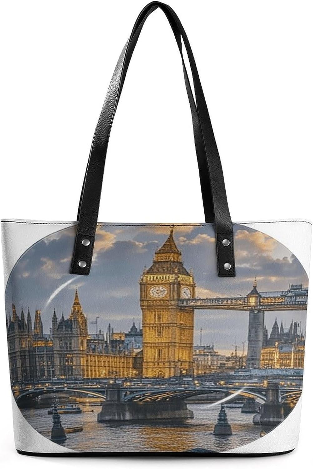 London Impression Tote Bag with Reinforced Bottom & Handles,Gym Bag Durable And Tip-proof,Weekender Bag to Top Zipper Closure,Daily Essentials