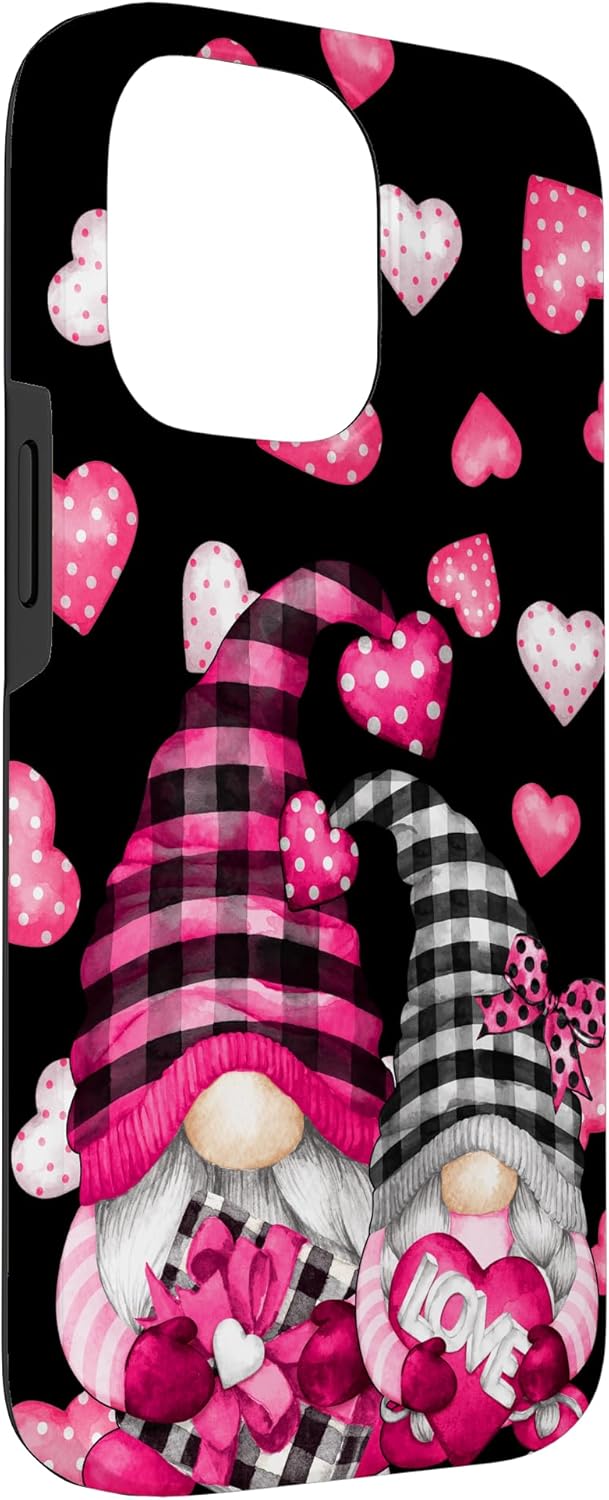 Pink Buffalo Plaid Valentines Gnome Cute Love Heart Case for iPhone 14 Pro Max
