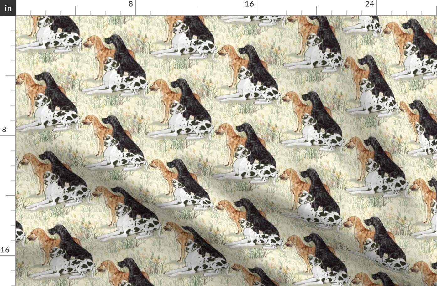 Spoonflower Fabric - Black Great Wildflowers Dog Puppy Dane Printed on Organic Cotton Sateen Fabric by The Yard - Sewing Quilting Apparel Home Decor