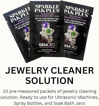 GemOro Sparkle Pak Plus Jewelry Cleaner Solution | 10 Premeasured Packets Ultrasonic & Sonic Machines or Spray Bottle & Soak Bath Jar | Professional Performance Rings Watches Glasses Earrings (10 pc)