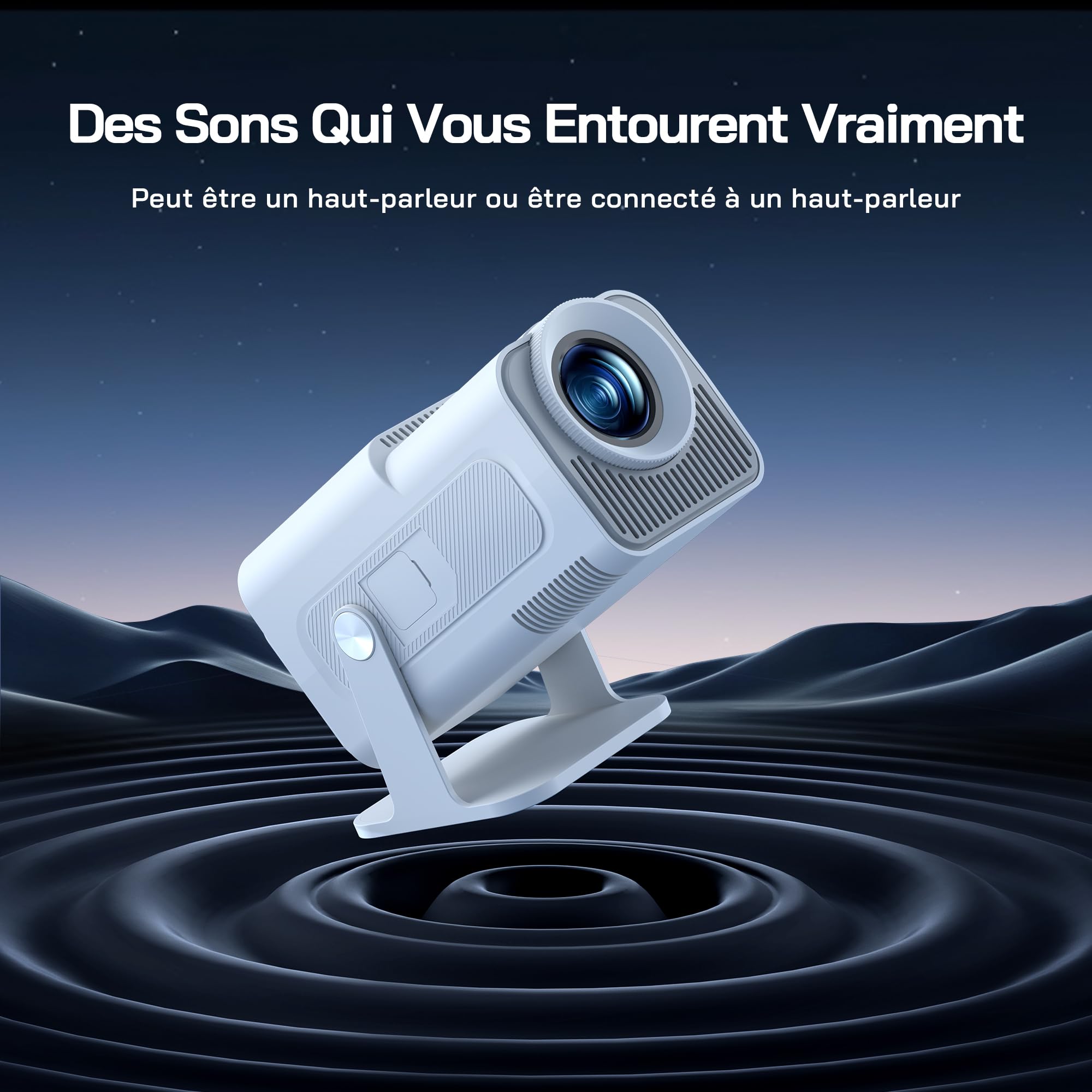 WOLFANG 4K Videoprojecteur【Application Intégrée/Netflix Officiel】, 26000 Lumen Retroprojecteur avec WiFi 6, Zoom 50%, 180° Rotation Mini Projecteur pour Home Cinema/TV Stick/iOS/Android/PC/PS5/HDMI/AV