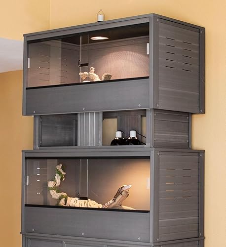 Miniatura 2 de New Age Pet ECOFLEX - Apilador de reptiles Mojave, grande, compuesto de plástico de madera duradero, resistente a la humedad, control de olor, se