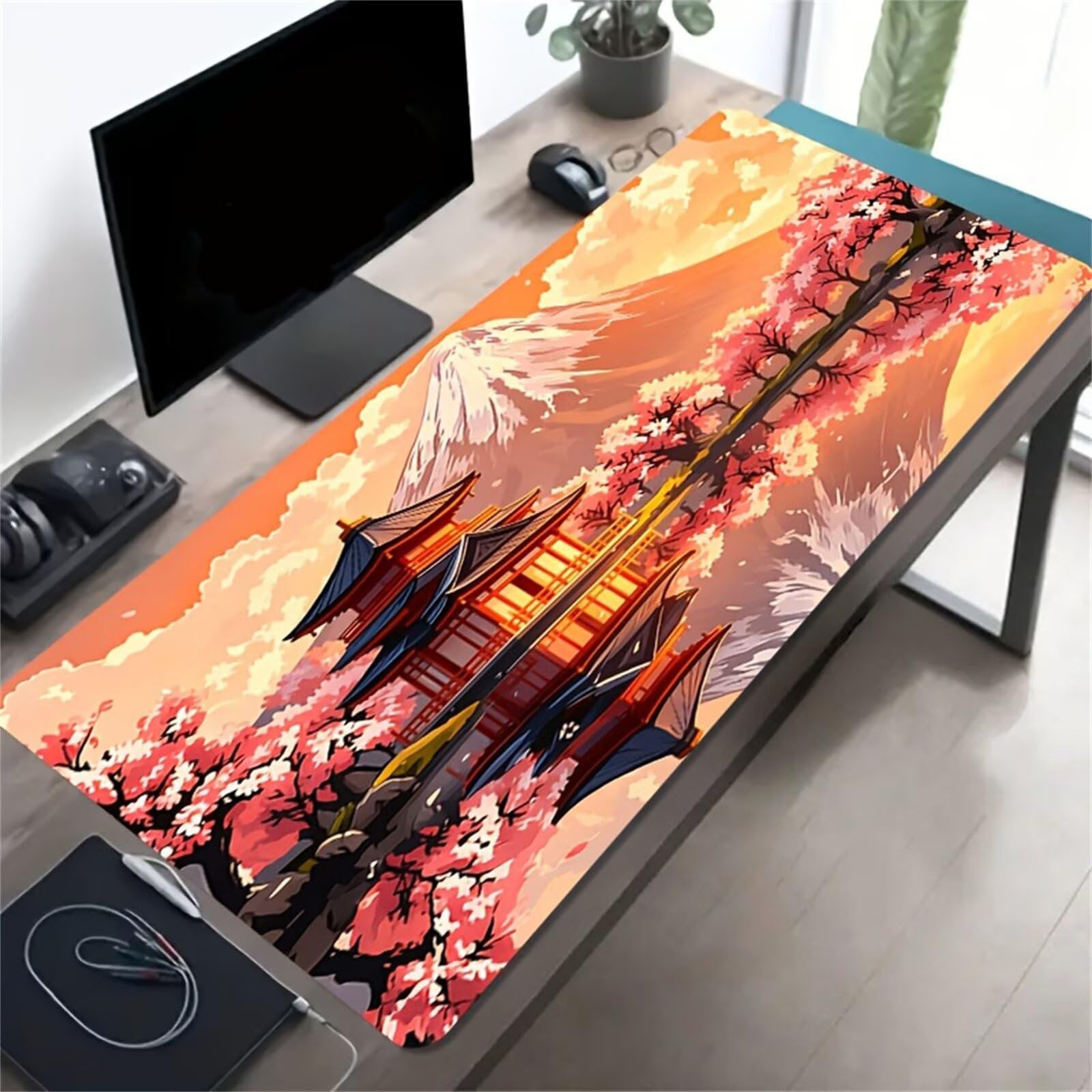 Alfombrilla de Ratón Gaming XXL 1000x500x3mm - Paisajes Japoneses - Alfombrilla Escritorio Grande con Base Antideslizante y Bordes Cosidos para PC, Oficina