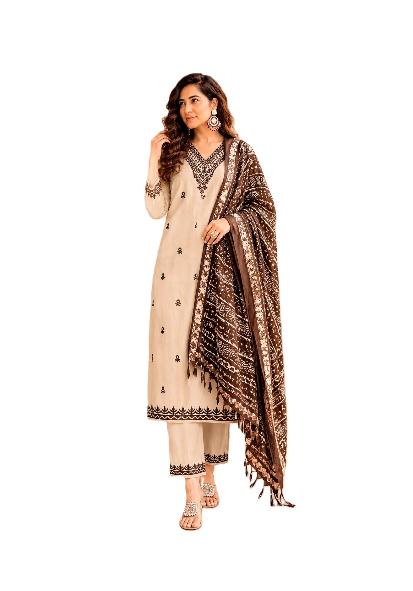 Women Khadi Cotton Kurti Pant Dupatta Set Stylish Ethnic Three Piece Suit Fashionable Traditional Outfit Collection For Ladies-picture-29