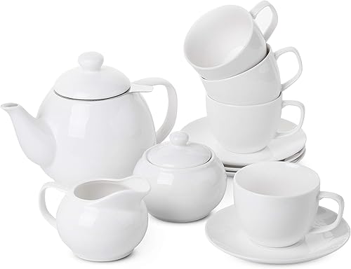 BTaT - Juego de té real, 4 tazas de té (8 onzas), tetera (32 onzas), juego de crema y azúcar, juego de té de China, servicio de té, tazas de té y