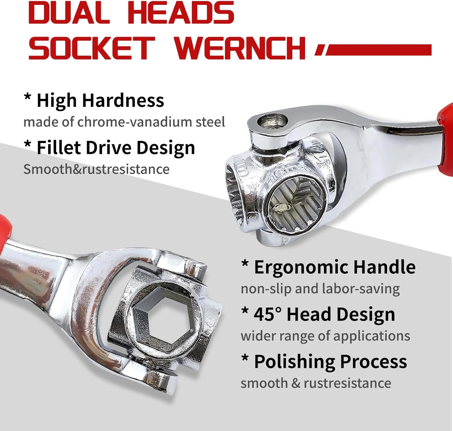 2 Packs Universal Socket Wrench, 52-in-1 Multifunction Wrench Tool with Rubber Handle & 360° Rotating Head, Multi Size Span Tool for Auto Car Repair