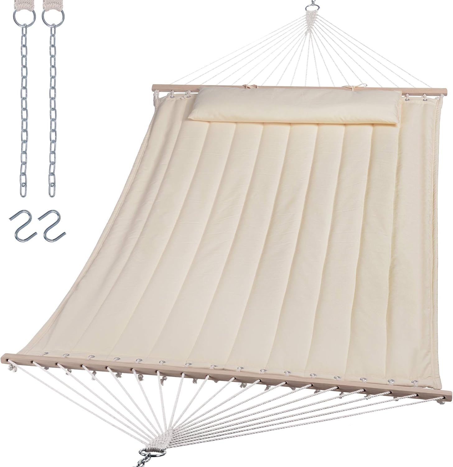 SUNCREAT Double Hammock for 2 Person, Extra Large Outdoor Portable Hammock with Hardwood Spreader Bar, Soft Pillow, 450 lbs Capacity, White : Patio, Lawn & Garden