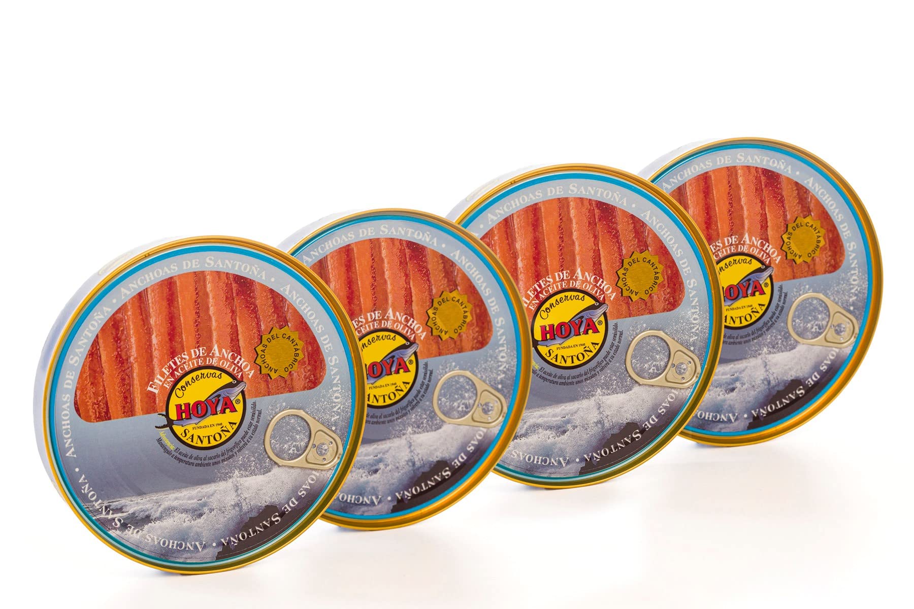 Anchois de Cantabrie Hoya Santoña - Pack 4 boîtes de 170g/29 filets. Artisanat avec des anchois de Cantabrie à l'huile d'olive. (170g (Pack 4))