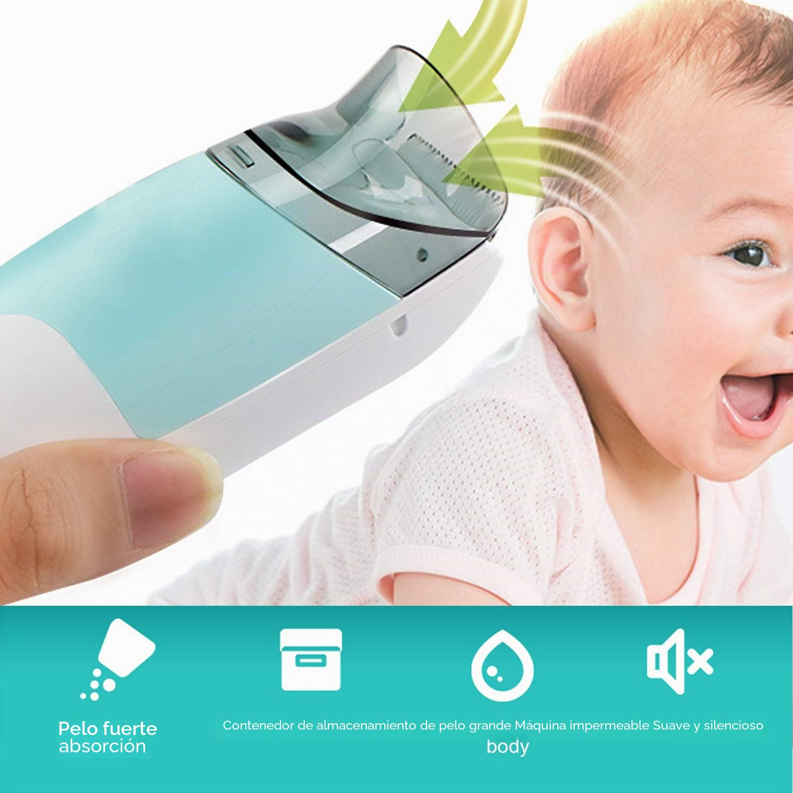 Cortadora de pelo para bebé, ultra silenciosa con peine guía, kit de corte inalámbrico recargable impermeable