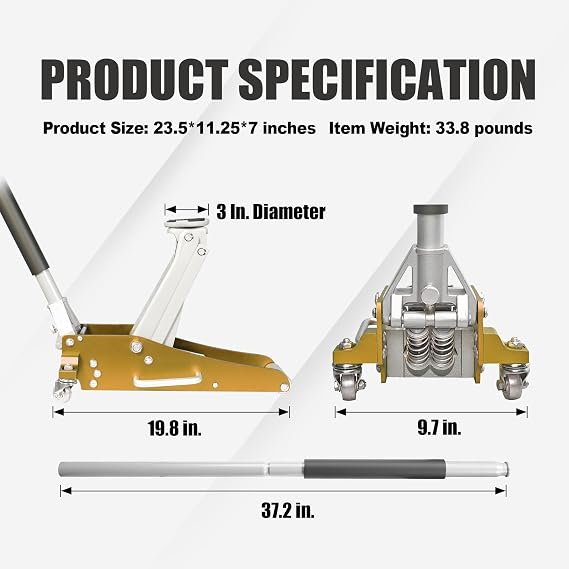 Big RED AT815016LG Torin Hydraulic Low Profile Aluminum and Steel Racing Floor Jack with Dual Piston Quick Lift Pump, 1.5 Ton (3,000 lb) Capacity