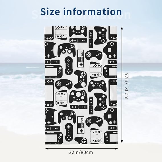 VOOHDDY Video Game Controller Black White Beach Towel Large Soft Absorbent Microfiber Quick Dry Oversized Bath Towels for Bathroom Women Men Pool Camping Travel Swimming Picnic Sports